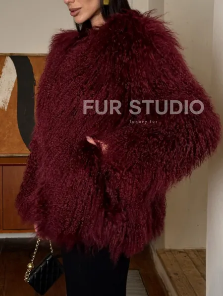 Шуба из меха ламы цвет Burgundy - фото 1