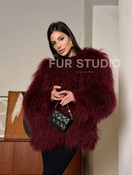 Шуба из меха ламы цвет Burgundy - фото 13