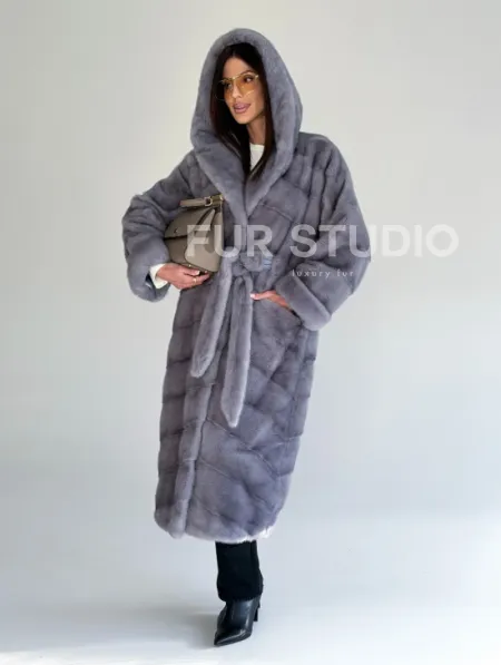 Удлиненная норковая шуба - кимоно с капюшоном - фото 13
