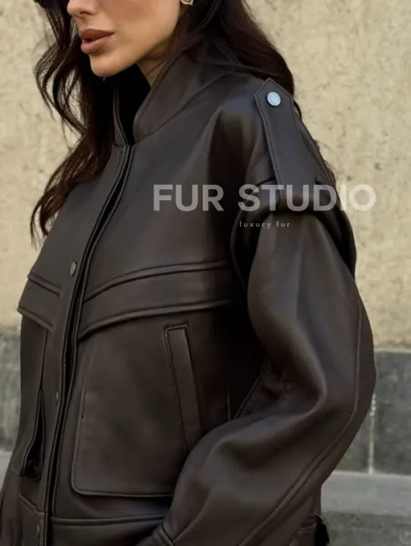 Кожаная коричневая куртка Retro Vintage - фото 3