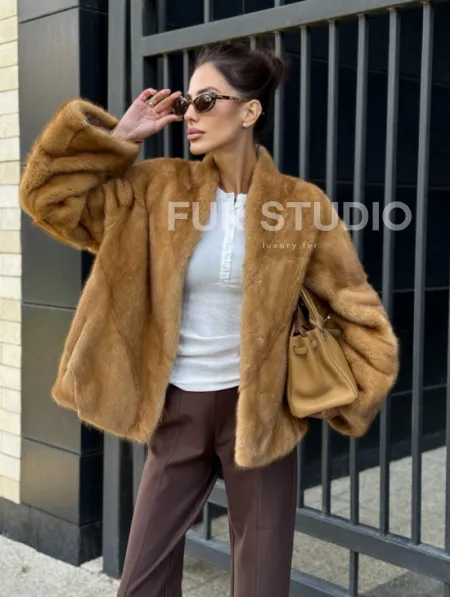 Норковый жакет Gold воротник V-образный - фото 0