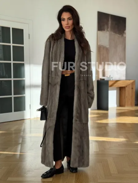 Норковая шуба серая длинная SILVER PREMIUM - фото 0