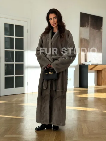 Норковая шуба серая длинная SILVER PREMIUM - фото 9