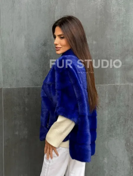 Синяя норковая кофта на молнии - фото 5