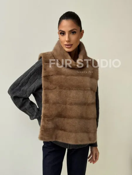 Бежевая норковая манишка - фото 7