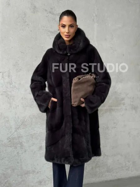 Норковая женская шуба с капюшоном - фото 5