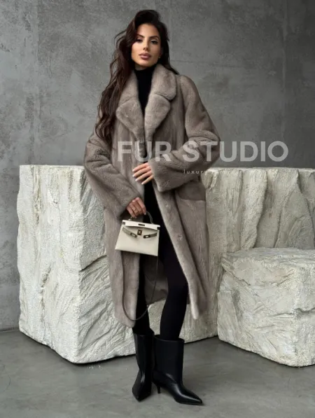 Норковая шуба в сером цвете 