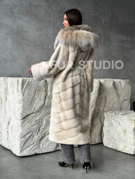 Норка шуба паркет с капюшоном рысь - фото 7