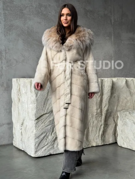 Норка шуба паркет с капюшоном рысь - фото 3