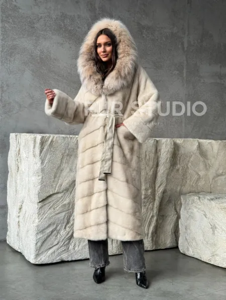 Норка шуба паркет с капюшоном рысь - фото 8