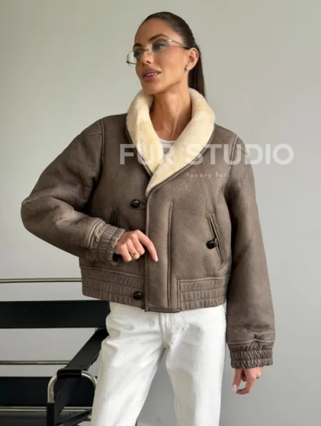 Короткая дубленка - воротник шаль - фото 8