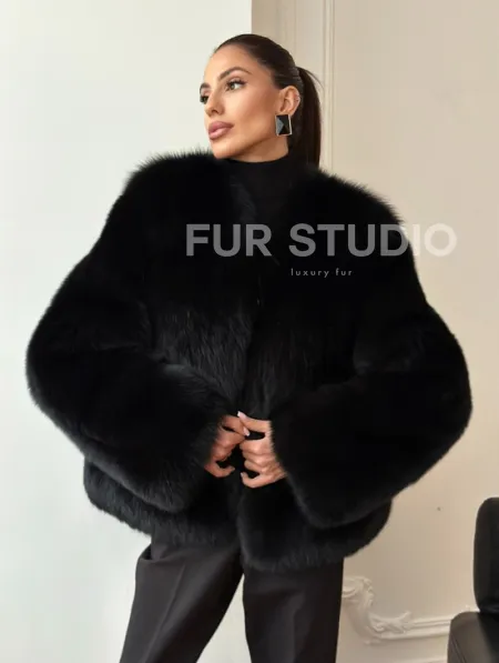 Черная короткая шуба из песца - фото 6