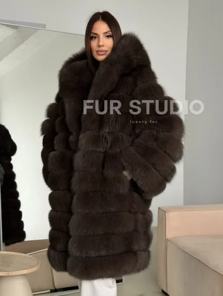 Шуба из песца с капюшоном - фото 8