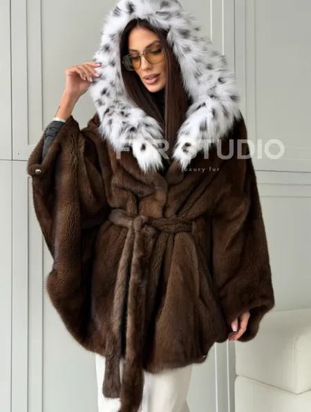 Норковая шуба с капюшоном по рысь - фото 4