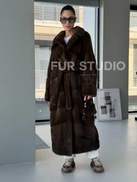 Коричневая норковая шуба - кимоно - фото 8