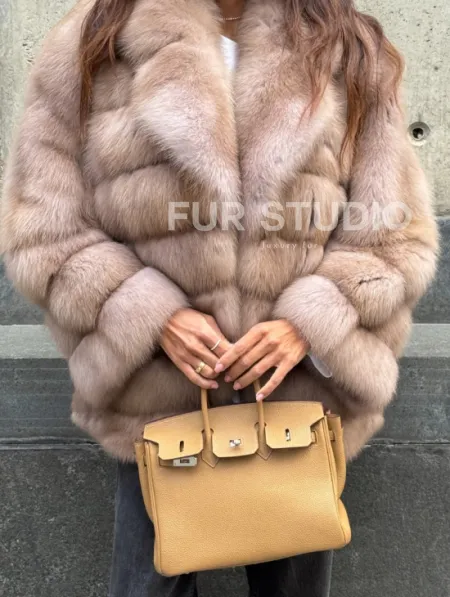 Шуба из меха куницы - цвет Tortora - фото 3