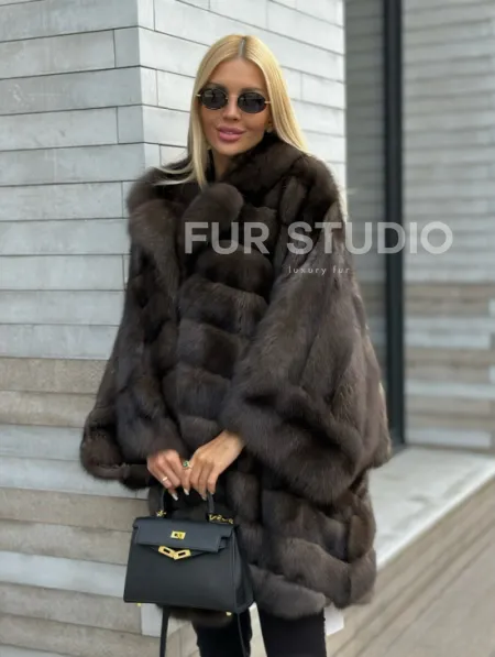 Шуба из натурального меха баргузинского соболя (седина 2) - фото 1