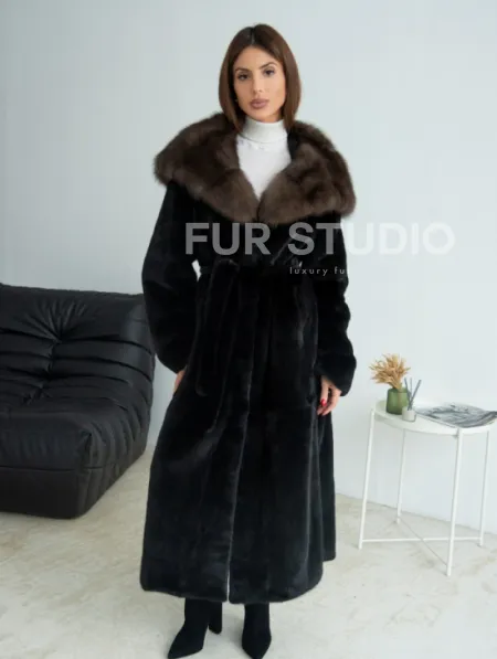 Норка BLACKGLAMA, пластины с капюшоном из меха куницы - фото 2