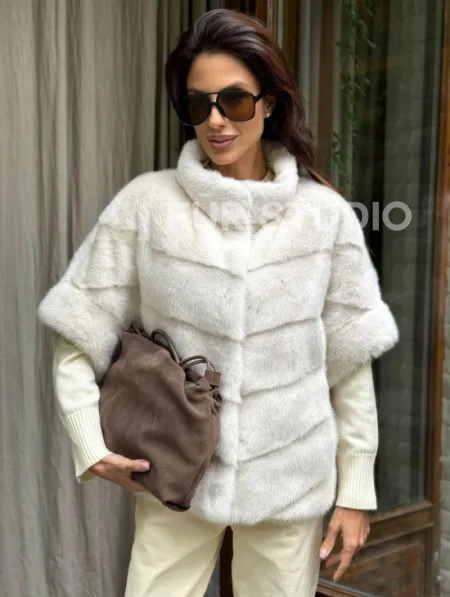 Норковый пуховик/жилет 2в1 - жемчуг - фото 4