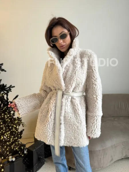 Двусторонняя дублёнка - шуба, мех тиградо английский воротник - фото 18