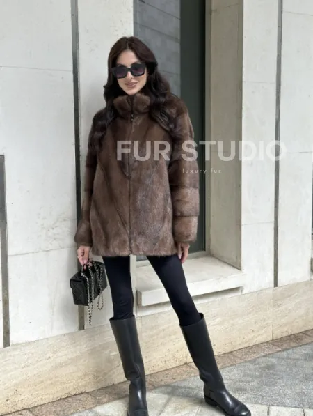 Норковая шуба в коричневом оттенке - Соболь - фото 9