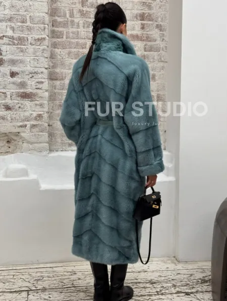 Норковая шуба в цвете TIFFANY - фото 5