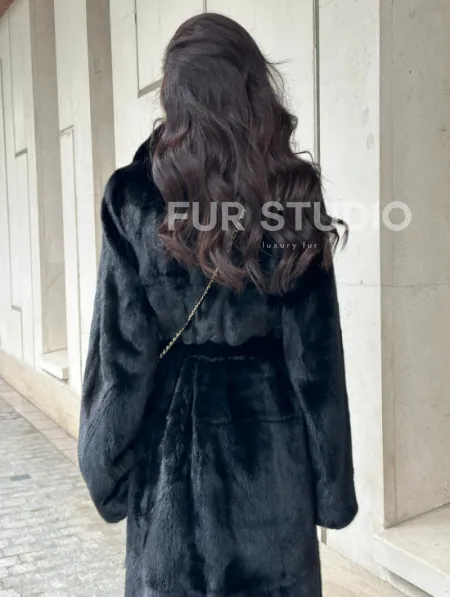Черная норковая шуба NAFA MINK с поясом в пол - фото 3
