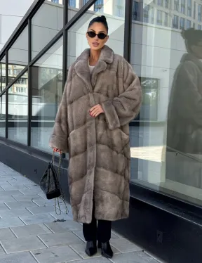 Шуба из меха норки в стиле «Oversize» - цвет сильвер - фото 0