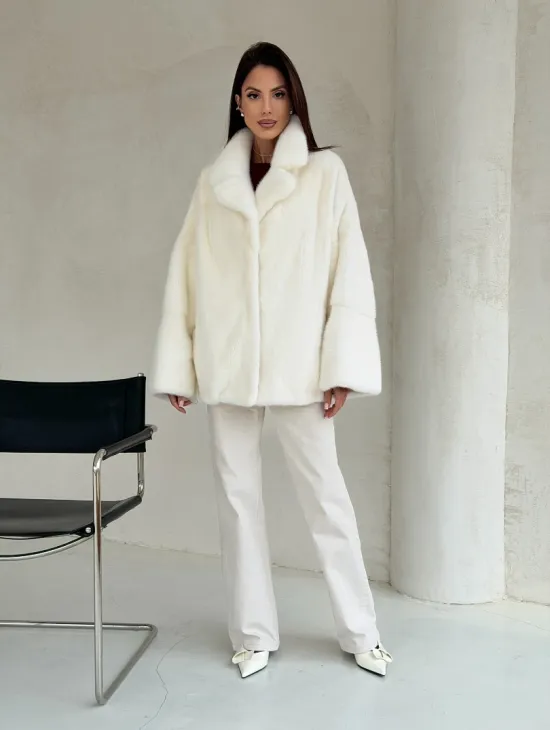 Шуба автоледи из белой норки NAFA MINK - роспуск - фото 3