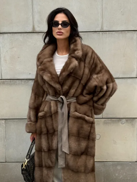 Кимоно шуба из меха норки - цвет темный пастель - фото 7