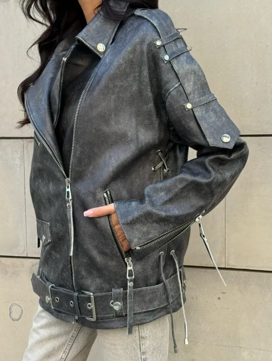 Куртка-косуха винтажная из натуральной кожи со шнуровкой - фото 3