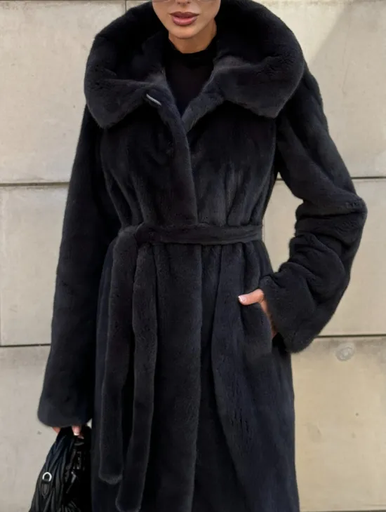 Шуба из меха импортной норки NAFA с капюшоном, цвет темный графит - фото 3