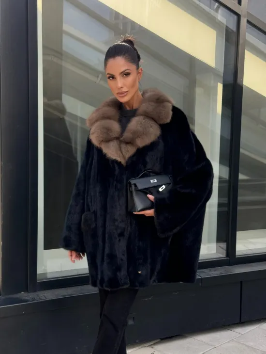 Женское меховое полупальто из норки- воротник куница - фото 6