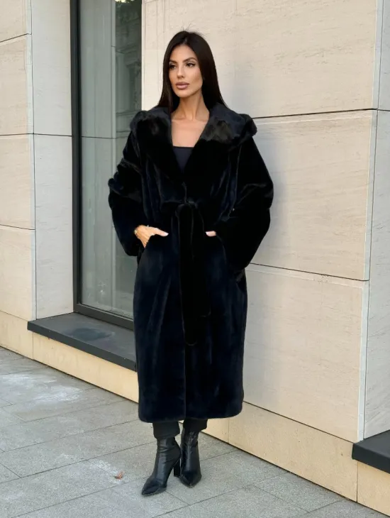 Норка кимоно BLACKGLAMA роспуск, капюшон кобра - фото 9