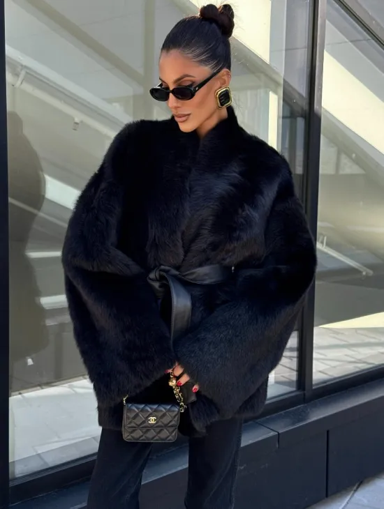 Двухсторонняя черная шуба-дублёнка из итальянской  тосканы - фото 0