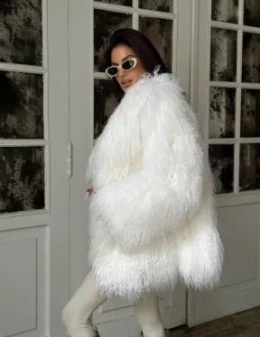 Шуба из меха ламы PREMIUM COLLECTION, английский воротник - фото 7