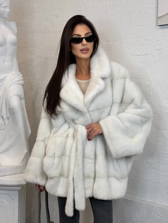 Светлая шуба автоледи из норки Palomino, фасон 