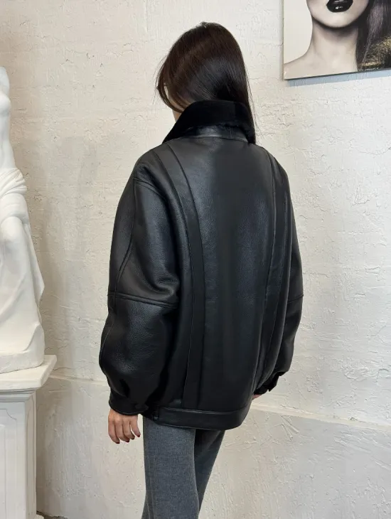 Кожаная дубленка из овчины женская, зима - 2025 