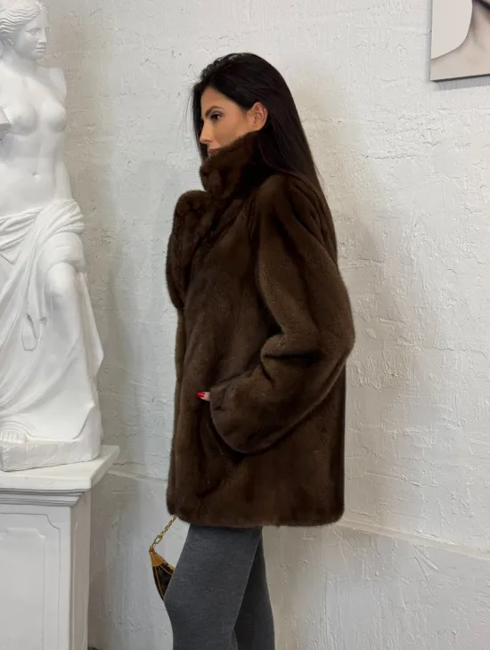 Женский жакет - полушубок Oversize из плюшевой норки Velvet английский воротник - фото 9