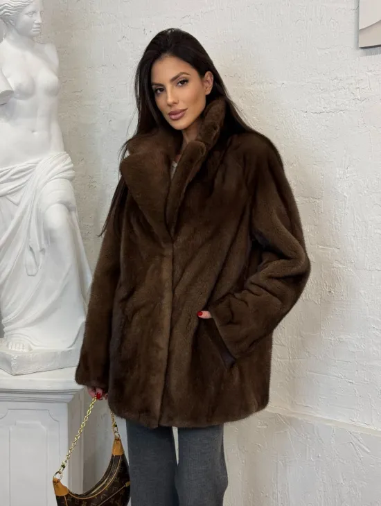 Женский жакет - полушубок Oversize из плюшевой норки Velvet английский воротник - фото 5