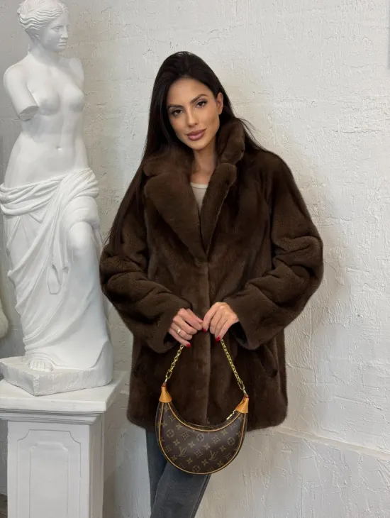 Женский жакет - полушубок Oversize из плюшевой норки Velvet английский воротник - фото 11