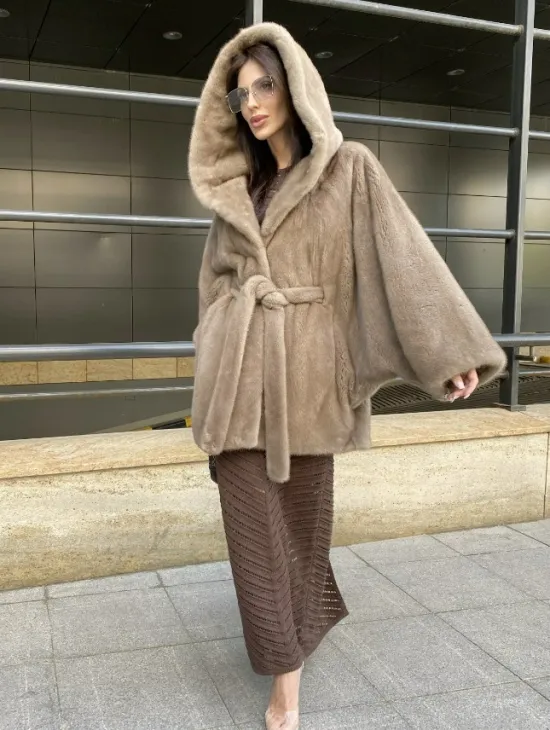 Шуба с капюшоном из меха норки VELVET 