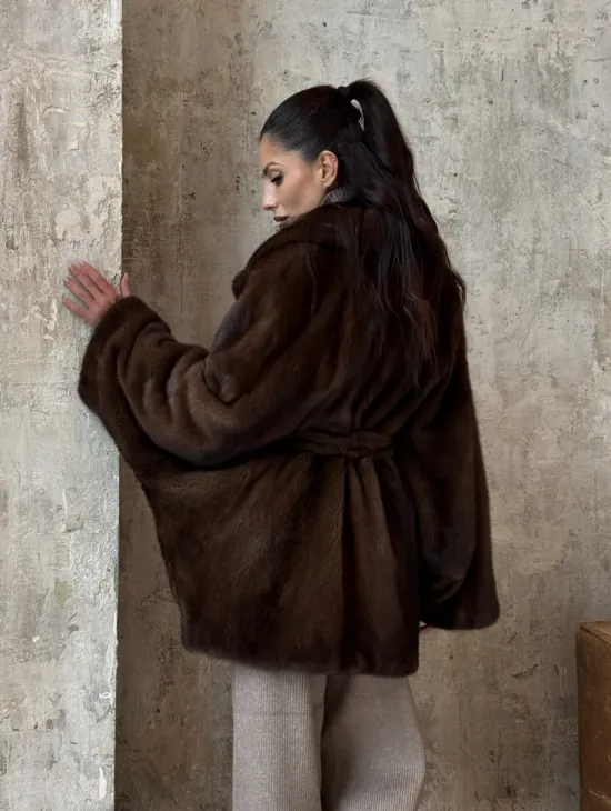 Модная шуба 2025 из меха норки NAFA премиум класса - фасон летучая мышь - фото 11