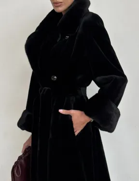 Элитная шуба из меха стриженой черной норки - фото 2