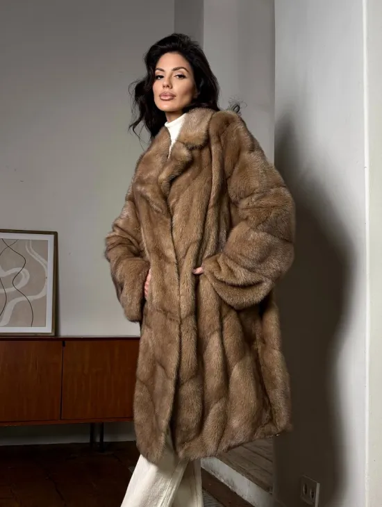 Норковое женское пальто из меха аукционной норки английский воротник - фото 7