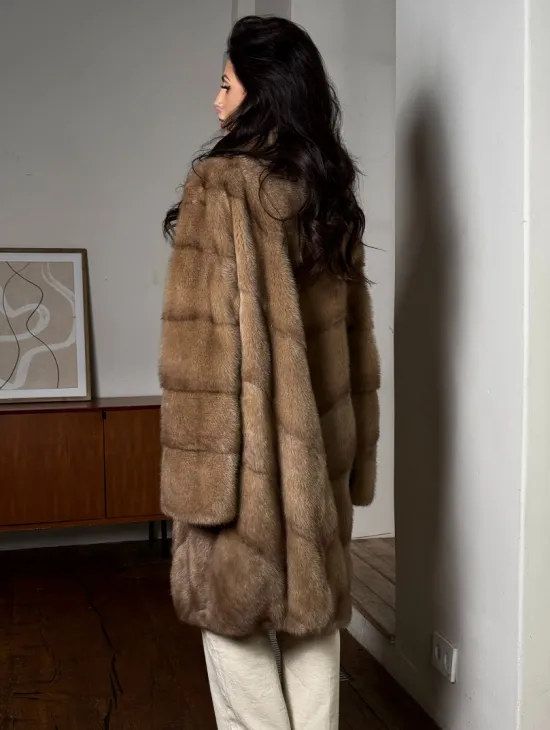 Норковое женское пальто из меха аукционной норки английский воротник - фото 3