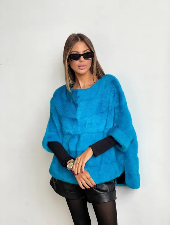 Свитер из меха норки в цвете лагуна - фото 1