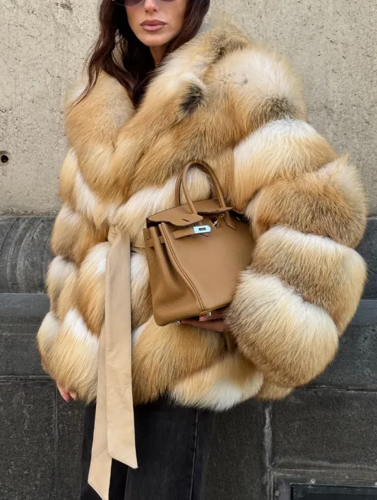 Шуба из меха лисы Golden Sunrise Premium с английским воротником - фото 5