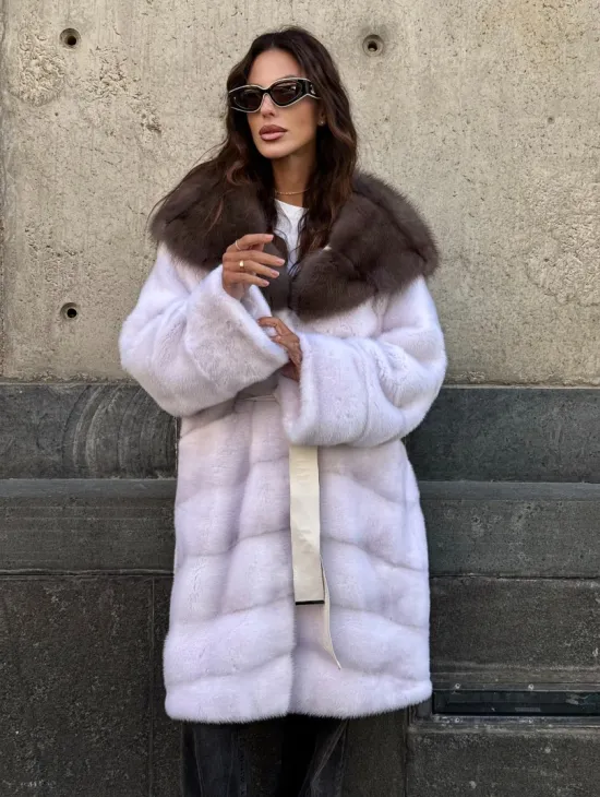 Шуба норковая  - капюшон куница - фото 11