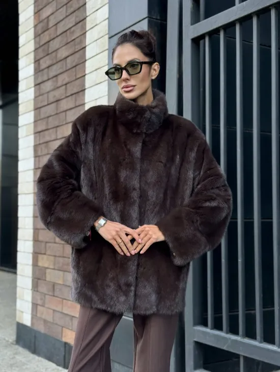 Полушубок автоледи из меха норки - стойка воротник - фото 8